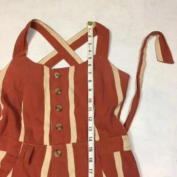 Billabong Womens 8 Sleeveless Linen Jumpsuit Stripe Crossfire Rusty Orange White - Picture 10 of 16